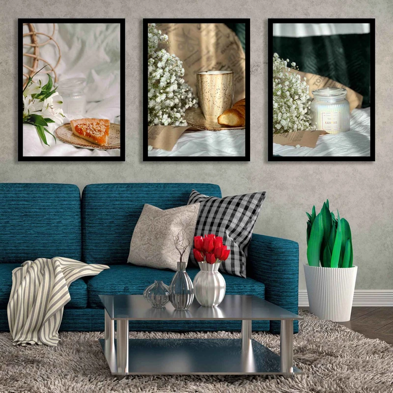 تابلو بکلیت طرح صبحانه و شیر قهوه مدل B-1513 مجموعه 3 عددی