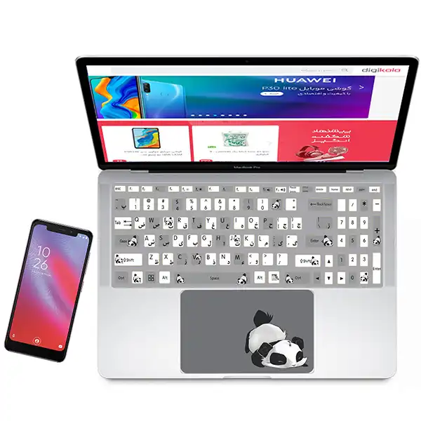 استیکر لپ تاپ راتیانا مدل cute_panda 02  مناسب برای لپ تاپ 15 تا 17 اینچ به همراه برچسب حروف فارسی کیبورد