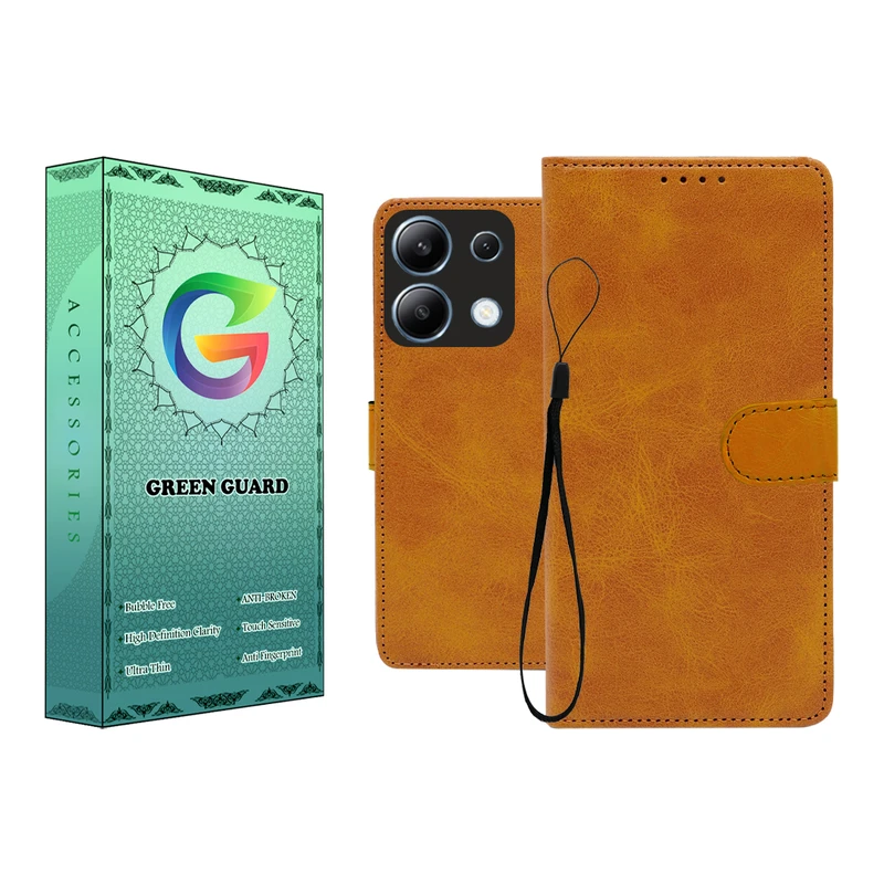 کیف کلاسوری گرین گارد طرح چرمی مدل Landing کد 01 مناسب برای گوشی موبایل شیائومی Redmi Note 13 4G به همراه بند آویز