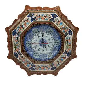 ساعت دیواری خاتم کاری طرح پرنده و گل مینا مدل K018
