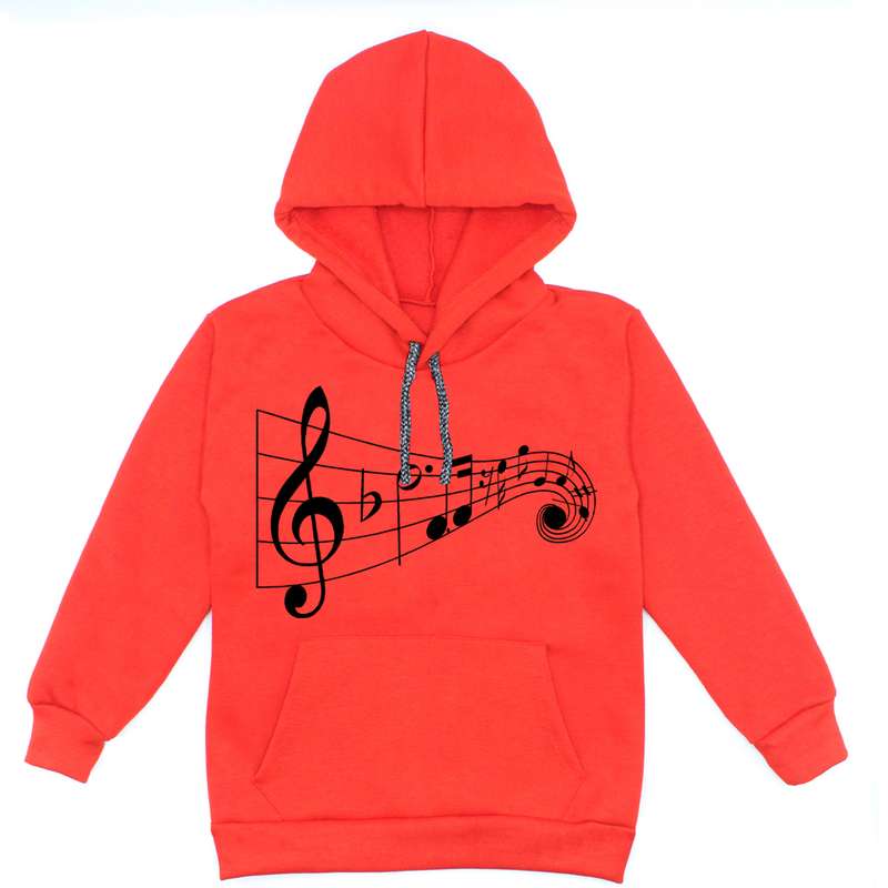 هودی دخترانه مدل نت موسیقی A75 رنگ قرمز