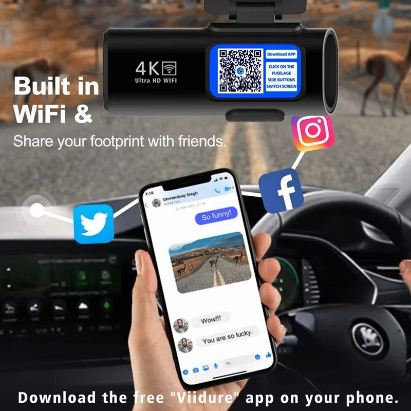 دوربین فیلمبرداری ثبت وقایع خودرو مدل OK309-4K-WiFi-GPS به همراه دوربین عقب