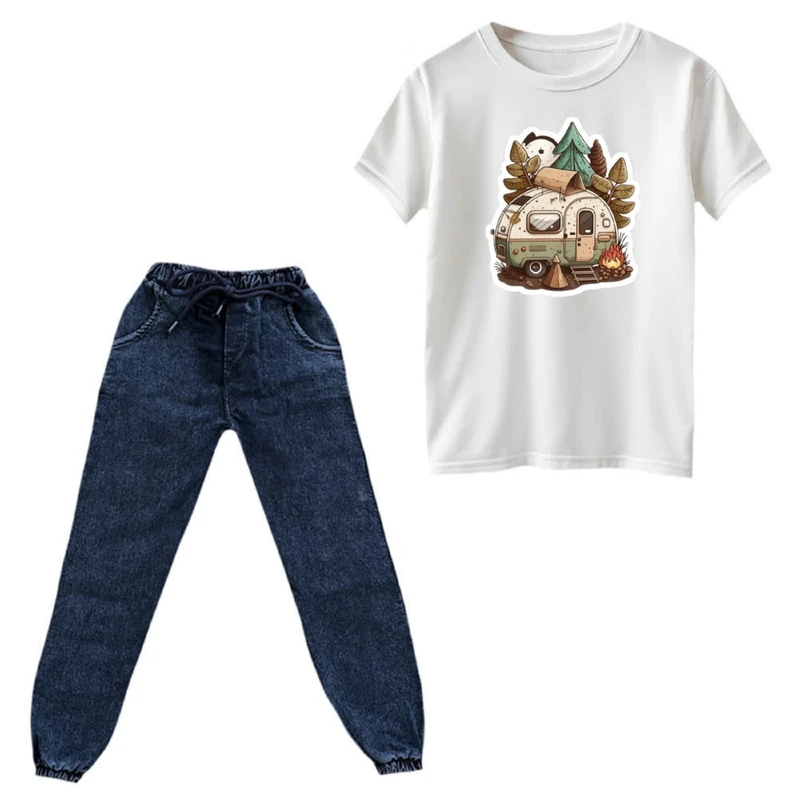 ست تی‌شرت و شلوار دخترانه مدل کمپ