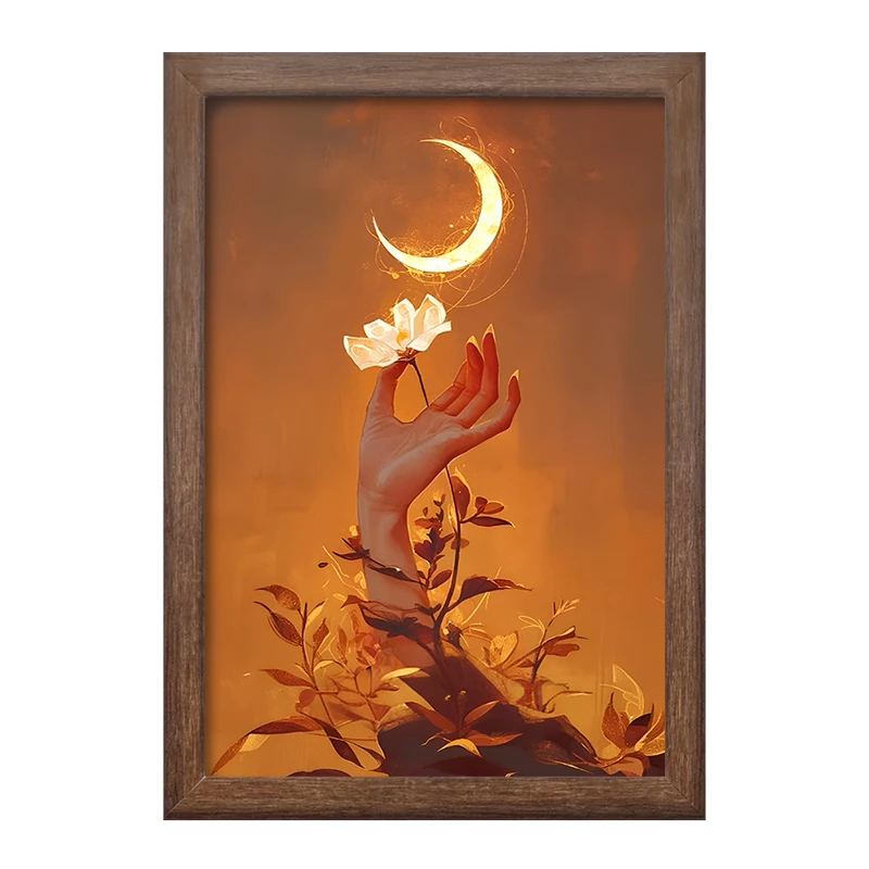 تابلو خندالو طرح دست و گل و ماه کد F11078