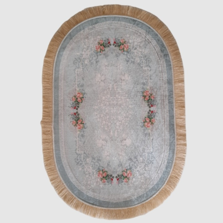 فرش پارچه ای مدل بیضی کد W1 زمینه آبی