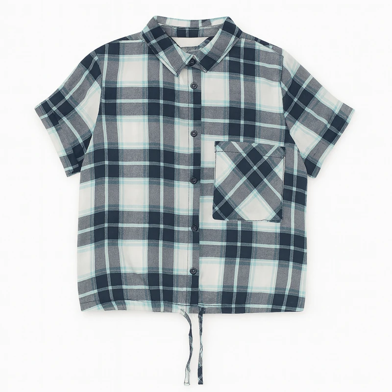 کراپ شومیز آستین کوتاه یقه برگردان زنانه مدل Brshk 1111