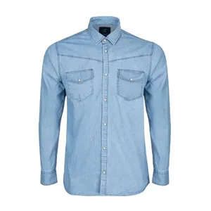 پیراهن آستین بلند مردانه آر اِن اِس مدل جین کد 303056 رنگ آبی