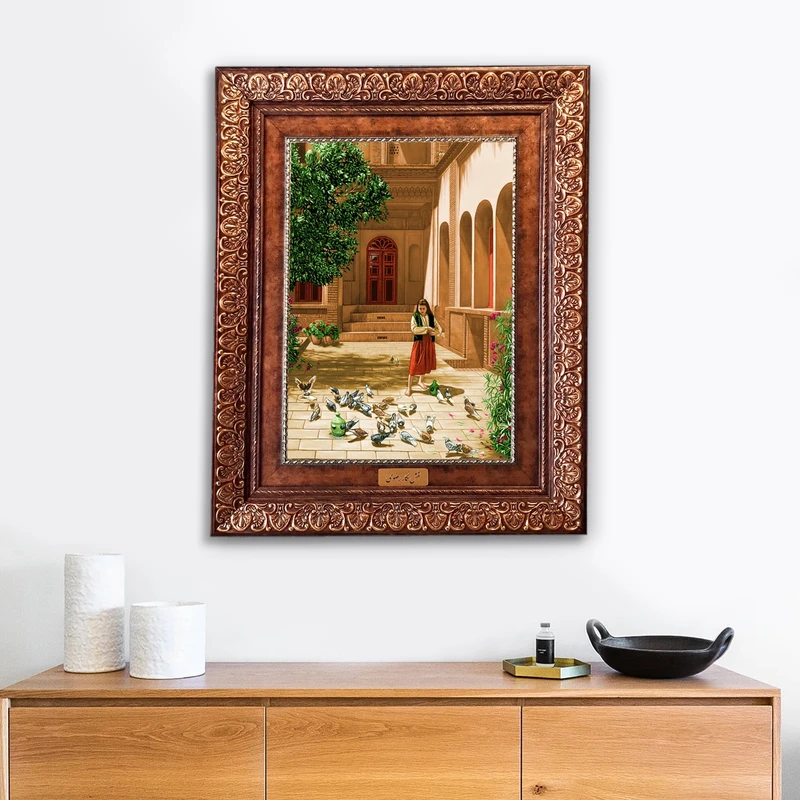 تابلو فرش ماشینی نقش نگار رضوی طرح خانه قدیمی کد 1169KP