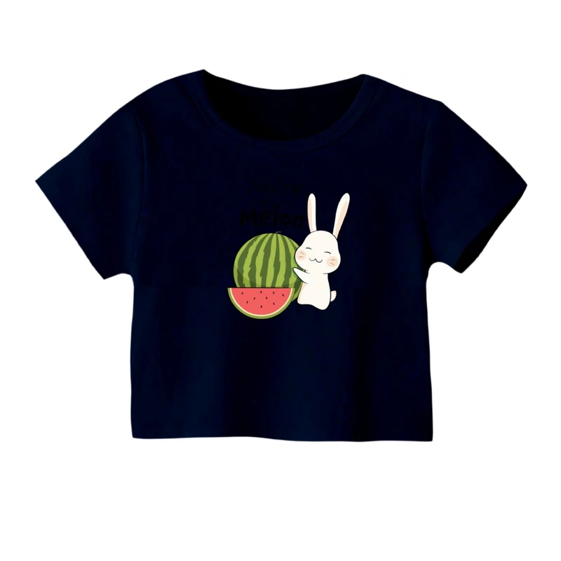 کراپ‌ تی‌شرت آستین کوتاه زنانه مدل خرگوش یلدایی کد 3