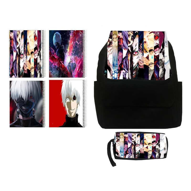 کوله پشتی مدل  Tokyo ghoul کد kj18 به همراه جامدادی و دفتر مشق مجموعه 4 عددی