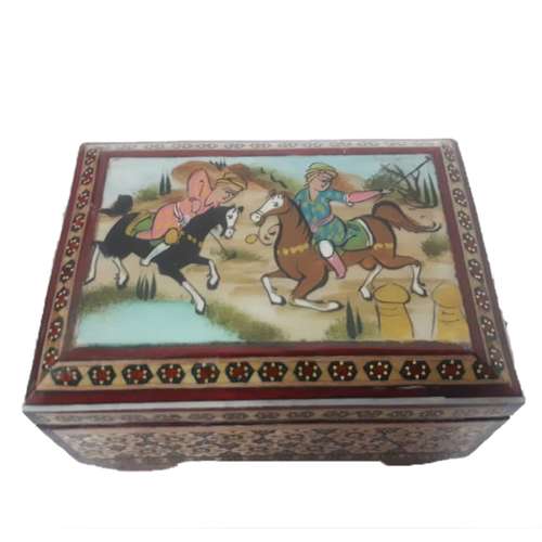 جعبه جواهرات خاتم کاری مدل گل و مرغ