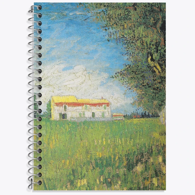 دفتر زبان 50 برگ خندالو مدل سه خط طرح خانه در مزرعه گندم ونسان ونگوگ (Van Gogh) کد 36786