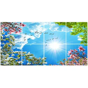 تایل سقفی  آسمان مجازی طرح گلها و پرندگان کد ST 2351-8 سایز 60x60 سانتی متر مجموعه 8عددی
