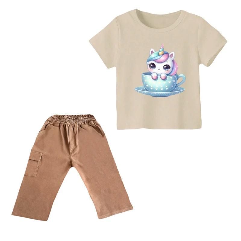 ست تی شرت و شلوارک دخترانه مدل یونیکورن کد ۳۲