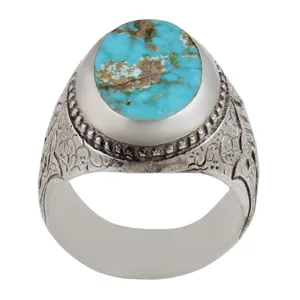 انگشتر نقره مردانه بازرگانی میلادی مدل سنگ فیروزه طبیعی نیشابور رکاب دست ساز کد am_1801