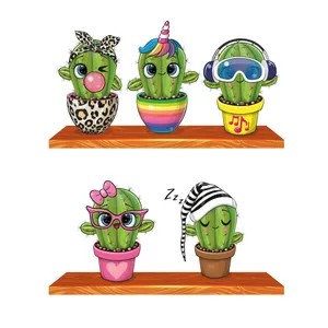 استیکر دیواری کودک تُکتم مدل cactus shelf مجموعه پنج عددی