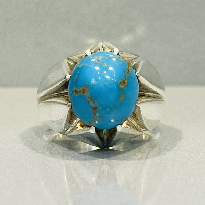 انگشتر نقره مردانه مدل 7 چنگ فیروزه نیشابوری