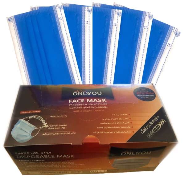ماسک تنفسی اونلی یو مدل سه لایه THblu 508 بسته 900 عددی