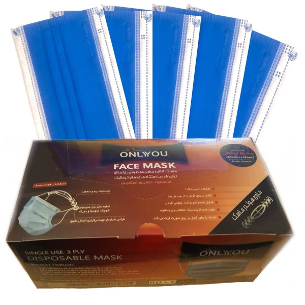ماسک تنفسی اونلی یو مدل سه لایه THblu 508 بسته 900 عددی