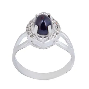 انگشتر نقره زنانه بازرگانی میلادی مدل  اوپال طبیعی رکاب نگین برلیان کد AW_604