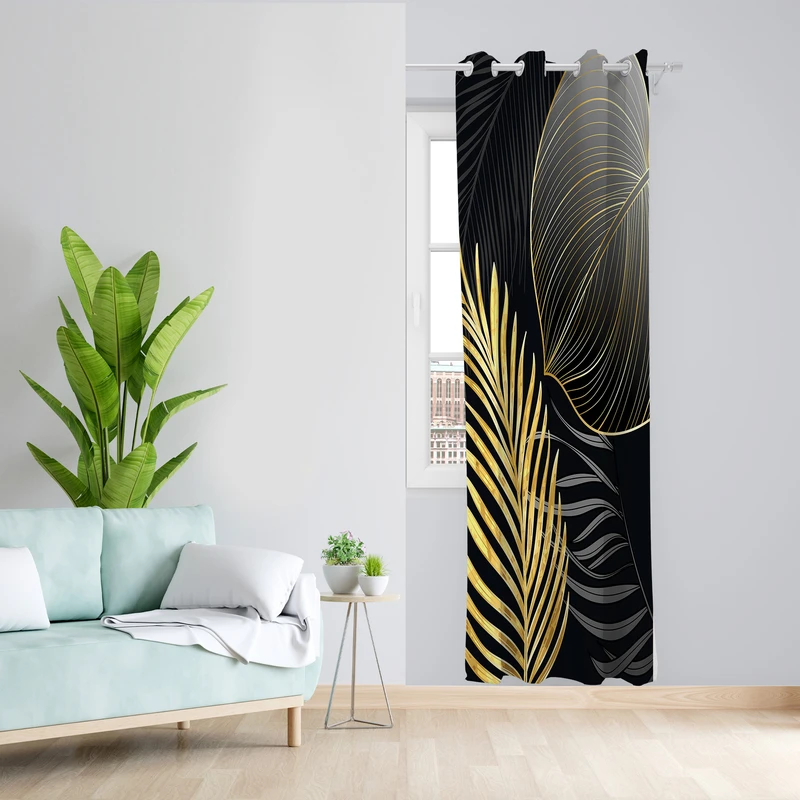 پرده طرح برگ مدل مخمل پانچی کد 2726 z سایز 140x200 سانتی متر