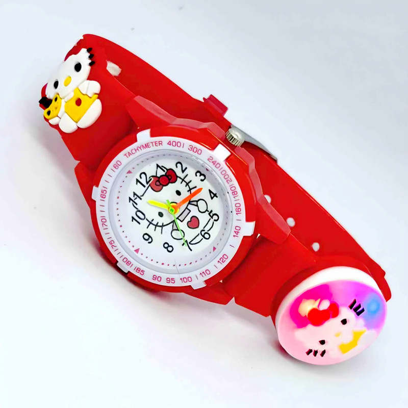 ساعت مچی عقربه ای بچگانه مدل چراغدار بند سیلیکونی ضد حساسیت طرح هلو کیتی کد 4