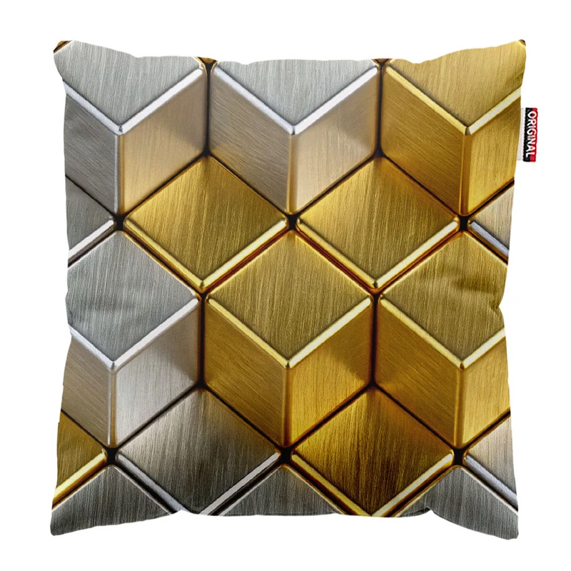 کوسن پاد آفرین طرح مکعب های طلایی کد 3622 سایز 30*30 سانتی متر
