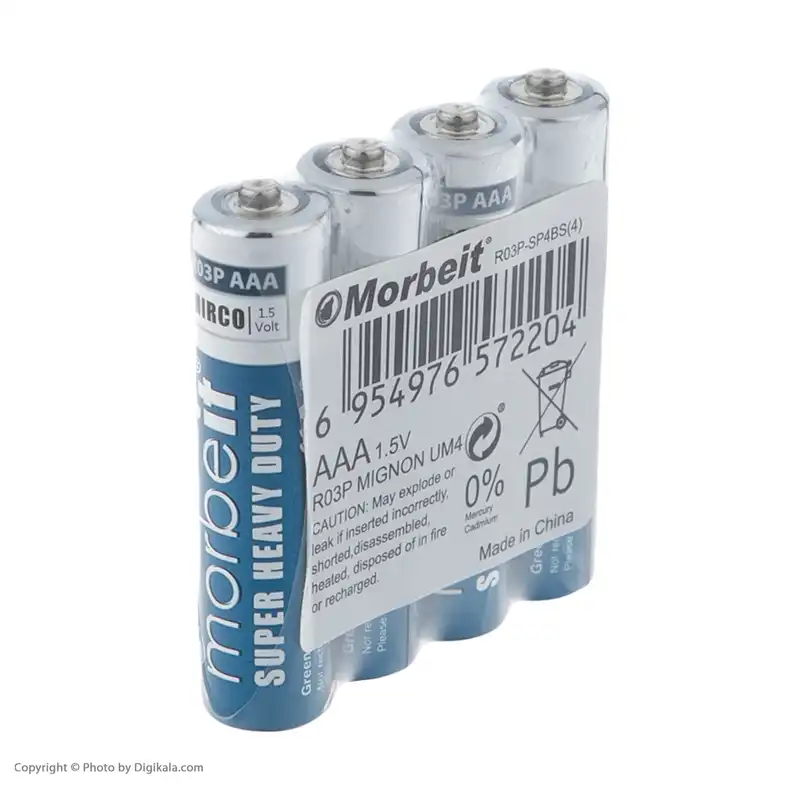 باتری نیم قلمی موربیت مدل R03P بسته 4 عددی