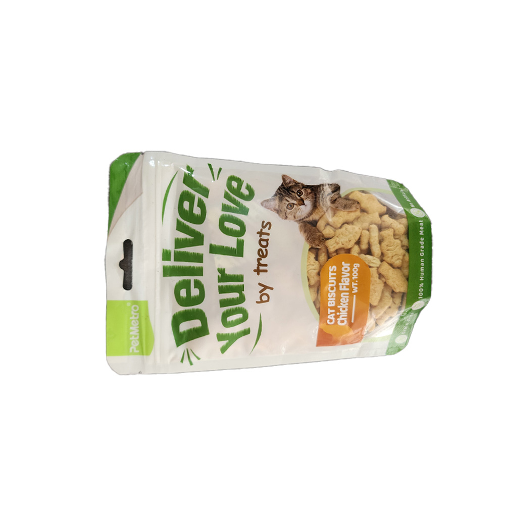 تشویقی گربه پت مترو مدل بیسکوییتی طعم مرغ وزن 100 گرم