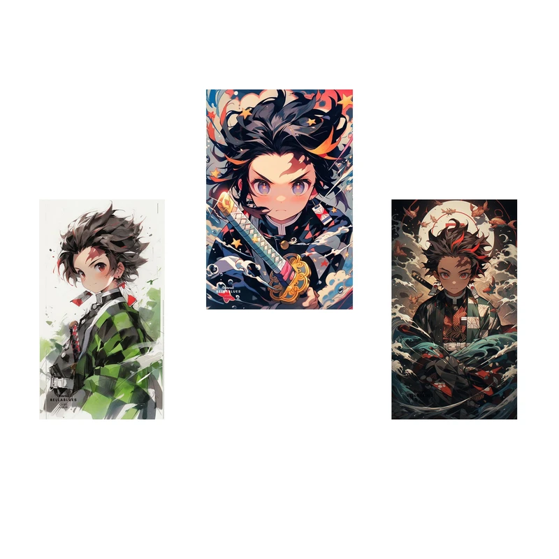 استیکر لپ تاپ و موبایل مدل انیمه طرح شیطان کش تانجیرو کامادو demon slayer kamado tanjiro کد 880 مجموعه 3 عددی