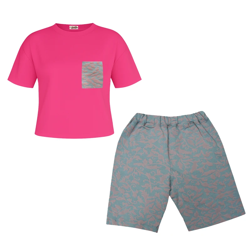 ست تی شرت آستین کوتاه و شلوارک راحتی زنانه کد 1090