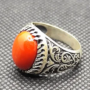 انگشتر نقره مردانه مدل سنگ مرجان کد Margan81