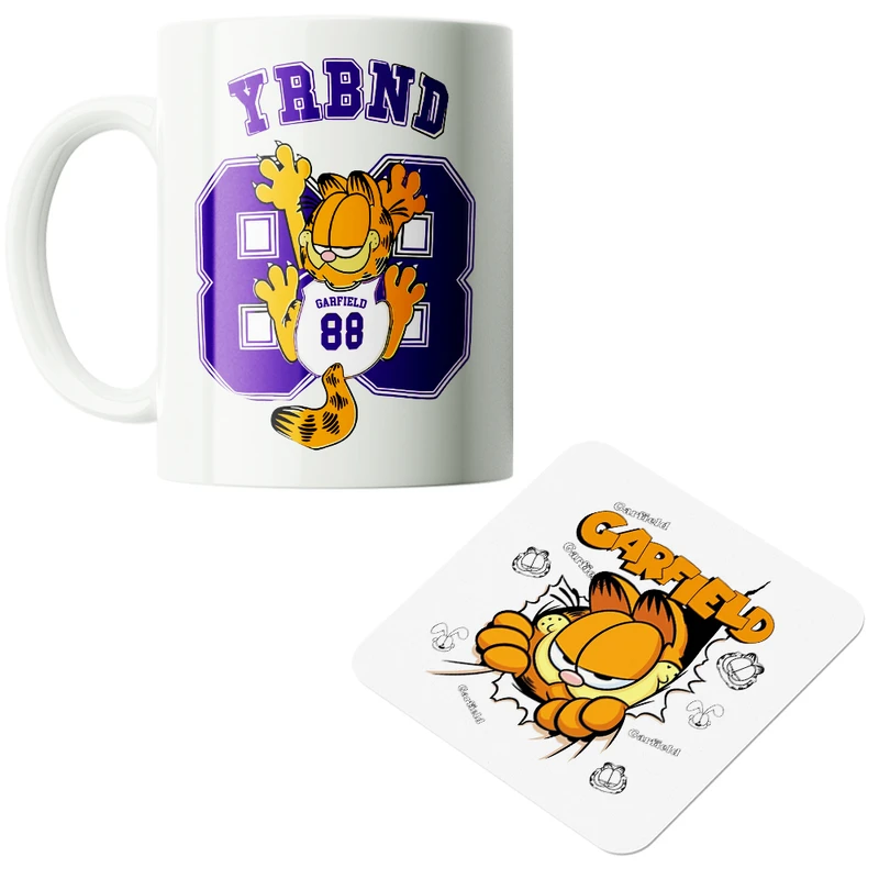 ماگ پاد آفرین مدل کارتونی گارفیلد کد PZ265 به همراه زیرلیوانی