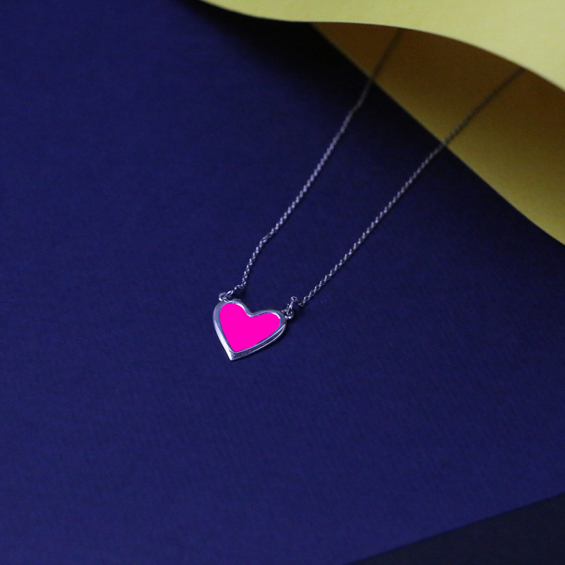 گردنبند نقره زنانه مدل قلب رنگ صورتی