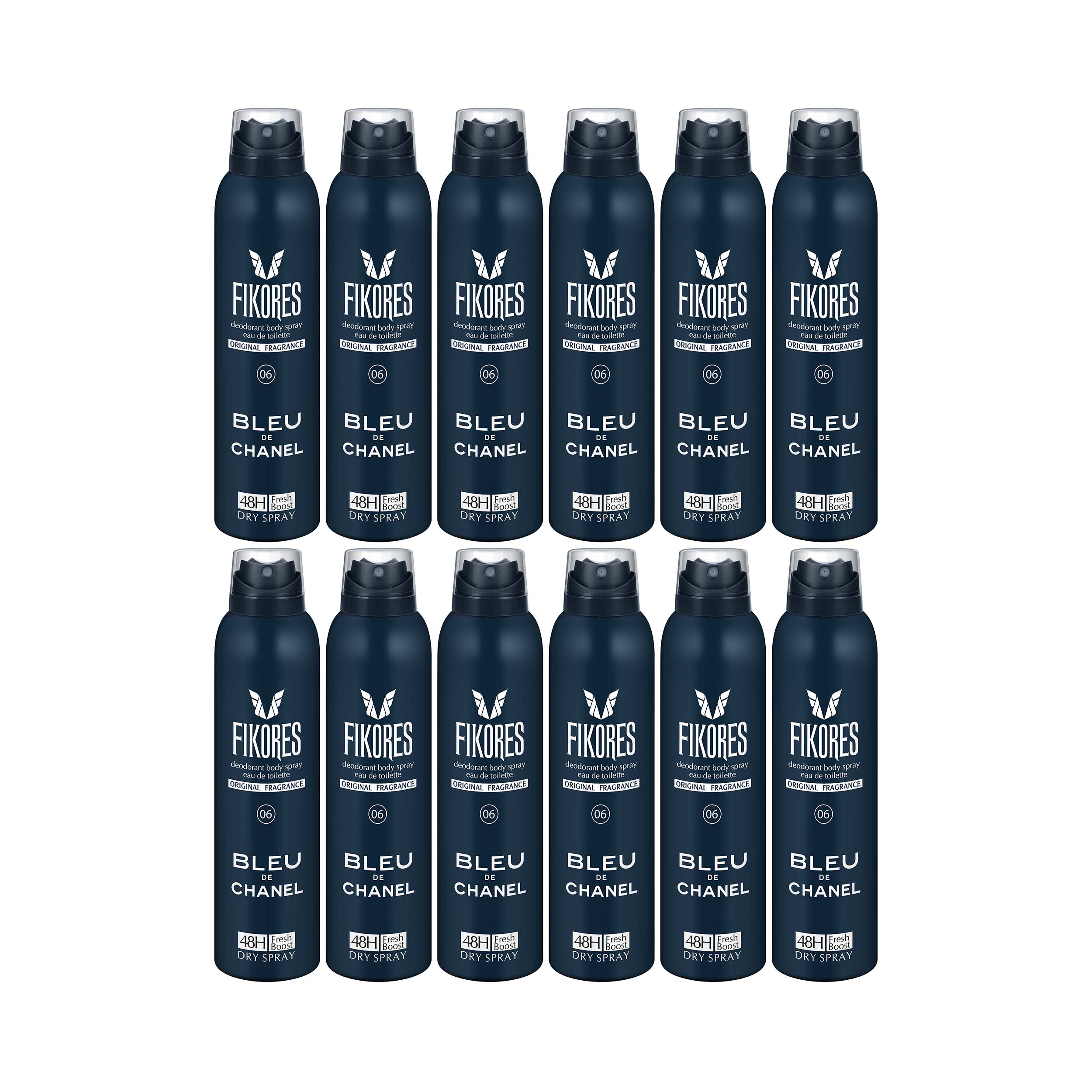 اسپری خوشبو کننده بدن مردانه فیکورس مدل Blue De Chanel حجم 200 میلی لیتر مجموعه 12 عددی