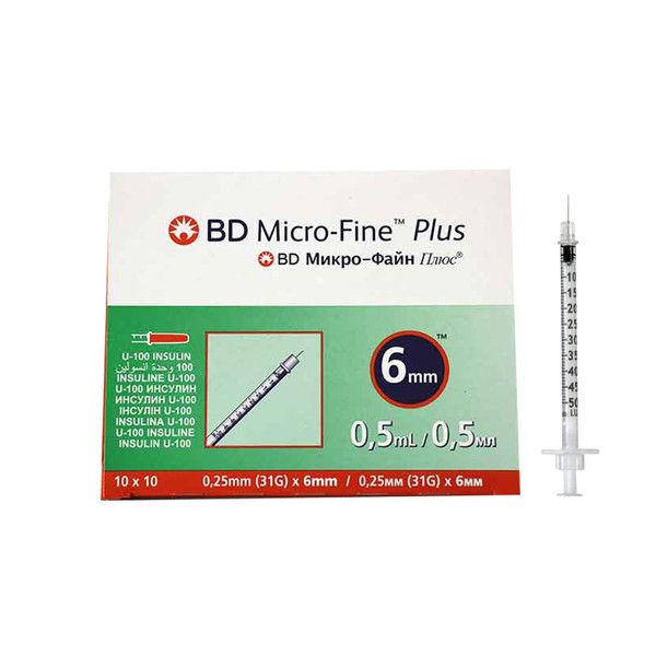 سرنگ انسولین بی دی مدل micro-fine plus حجم 0.5 میلی لیتر بسته 100 عددی