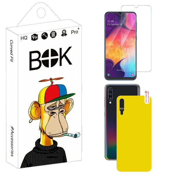 محافظ صفحه نمایش شیشه ای بوک مدل Bright مناسب برای گوشی موبایل سامسونگ Galaxy A50 / A50s / A30s به همراه محافظ پشت گوشی