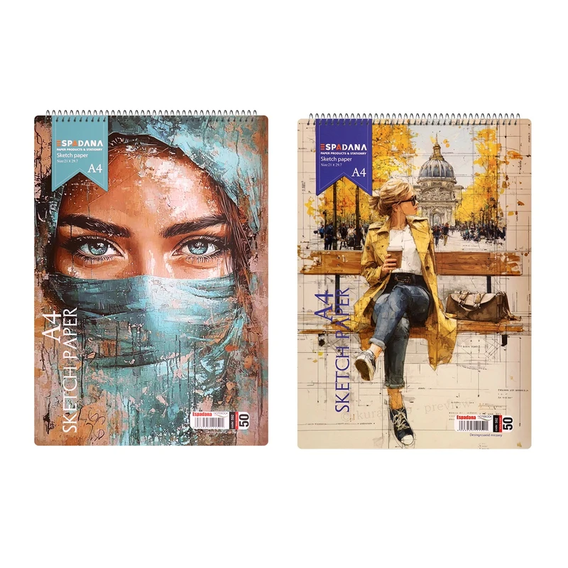 دفتر طراحی 50 برگ سیمی اسپادانا مدل عمودی کد 592N23 مجموعه 2 عددی