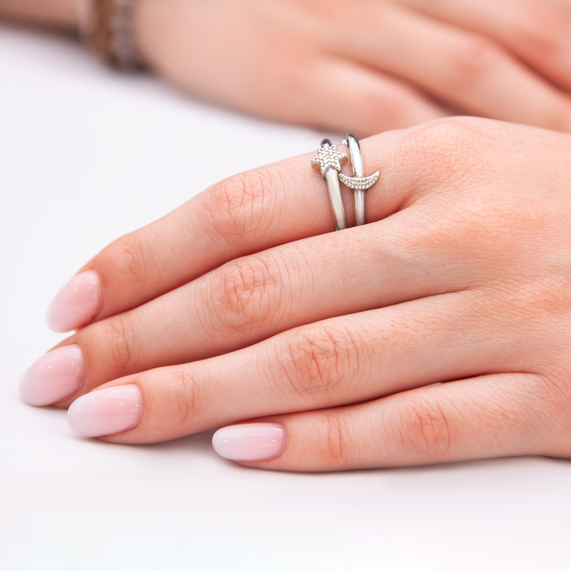 انگشتر نقره زنانه مدل ماه و ستاره بسته 2 عددی