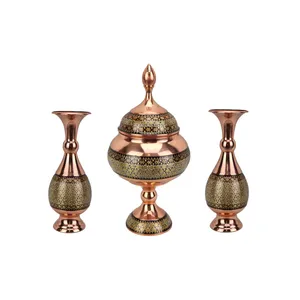  ست 3 تکه شکلات خوری و گلدان خاتم کاری مدل آذر کد s16