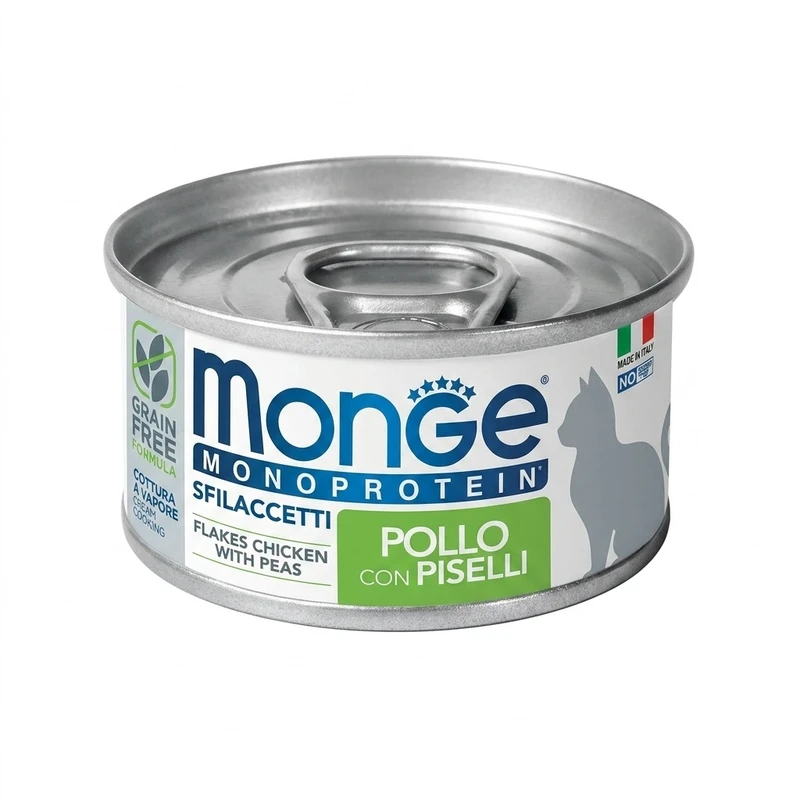 کنسرو غذای گربه بالغ مونژه مدل Monoprotein Flakes طعم مرغ و نخودفرنگی وزن 80 گرم