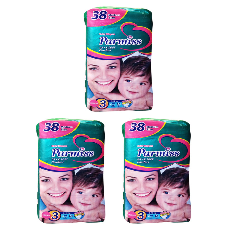 پوشک بچه پرمیس مدل A10 سایز 3 سه بسته 38 عددی
