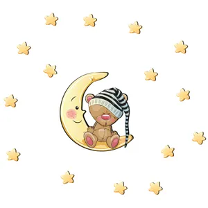 استیکر چوبی کودک باروچین مدل خرسی و ماه کد 1284