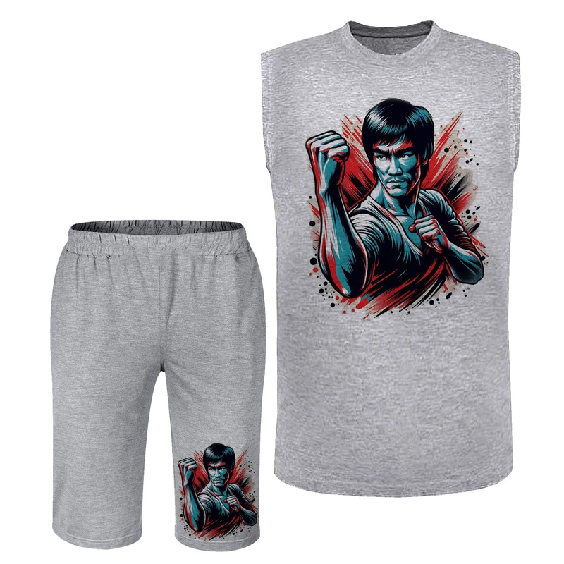 ست تاپ و شلوارک مردانه مدل بروسلی رنگ طوسی