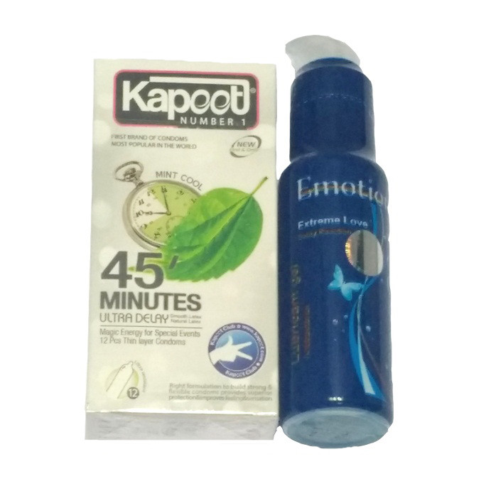 کاندوم کاپوت مدل 45 دقیقه ای بسته 12 عددی به همراه ژل ایموشن مدل Extreme Love