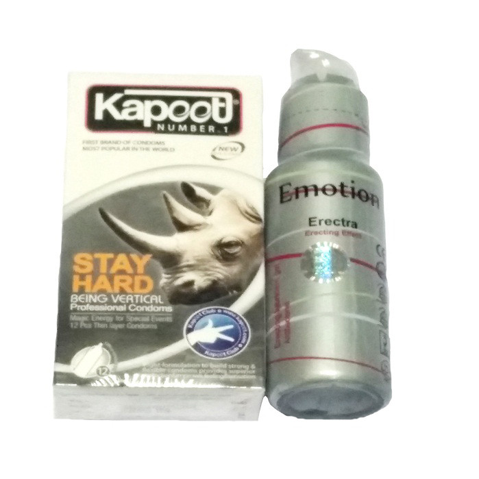 کاندوم کاپوت مدل Stay Hard بسته 12 عددی به همراه ژل ایموشن مدل Erectra