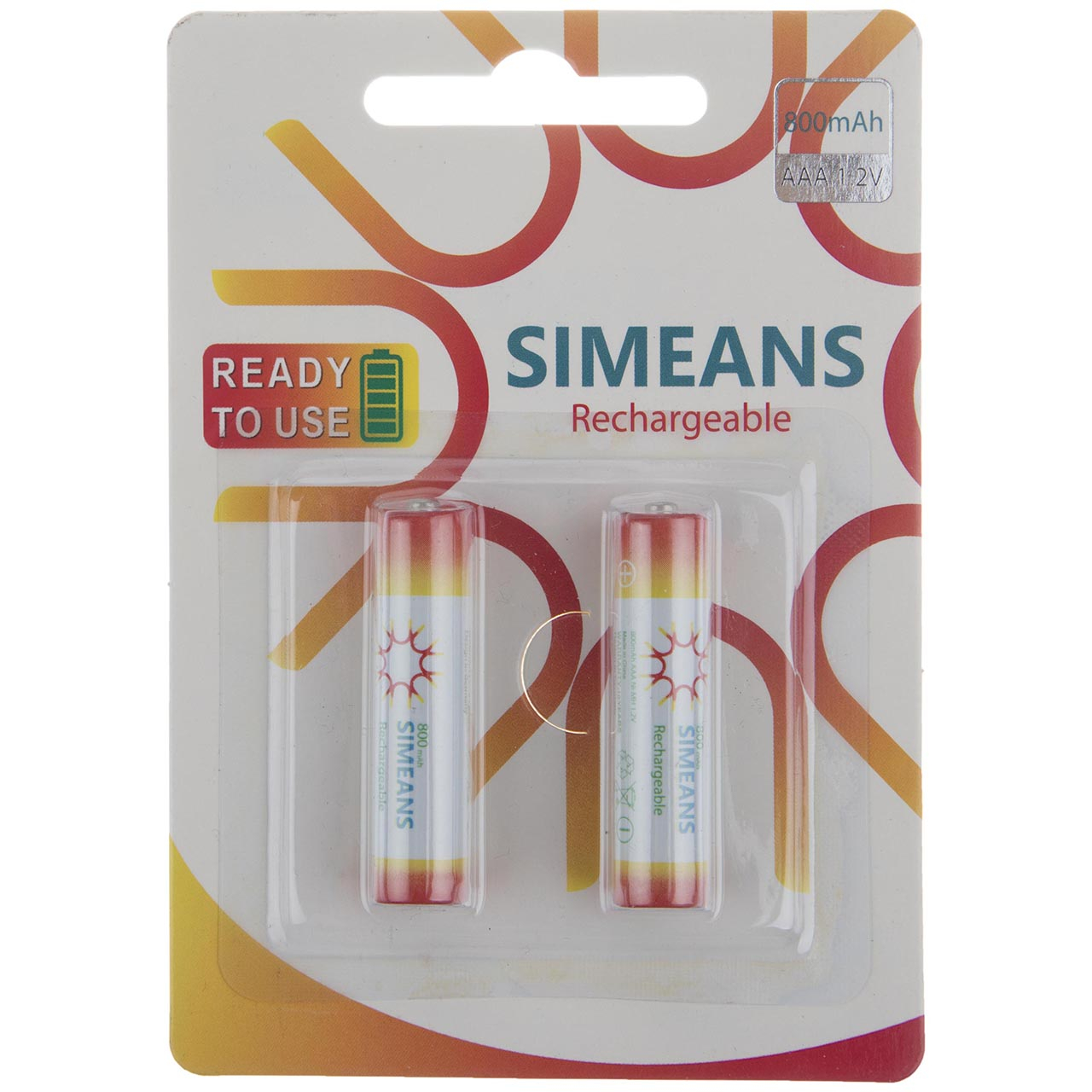 باتری نیم قلمی قابل شارژ سایمینس مدل Rechargeable 800mAh بسته 2 عددی