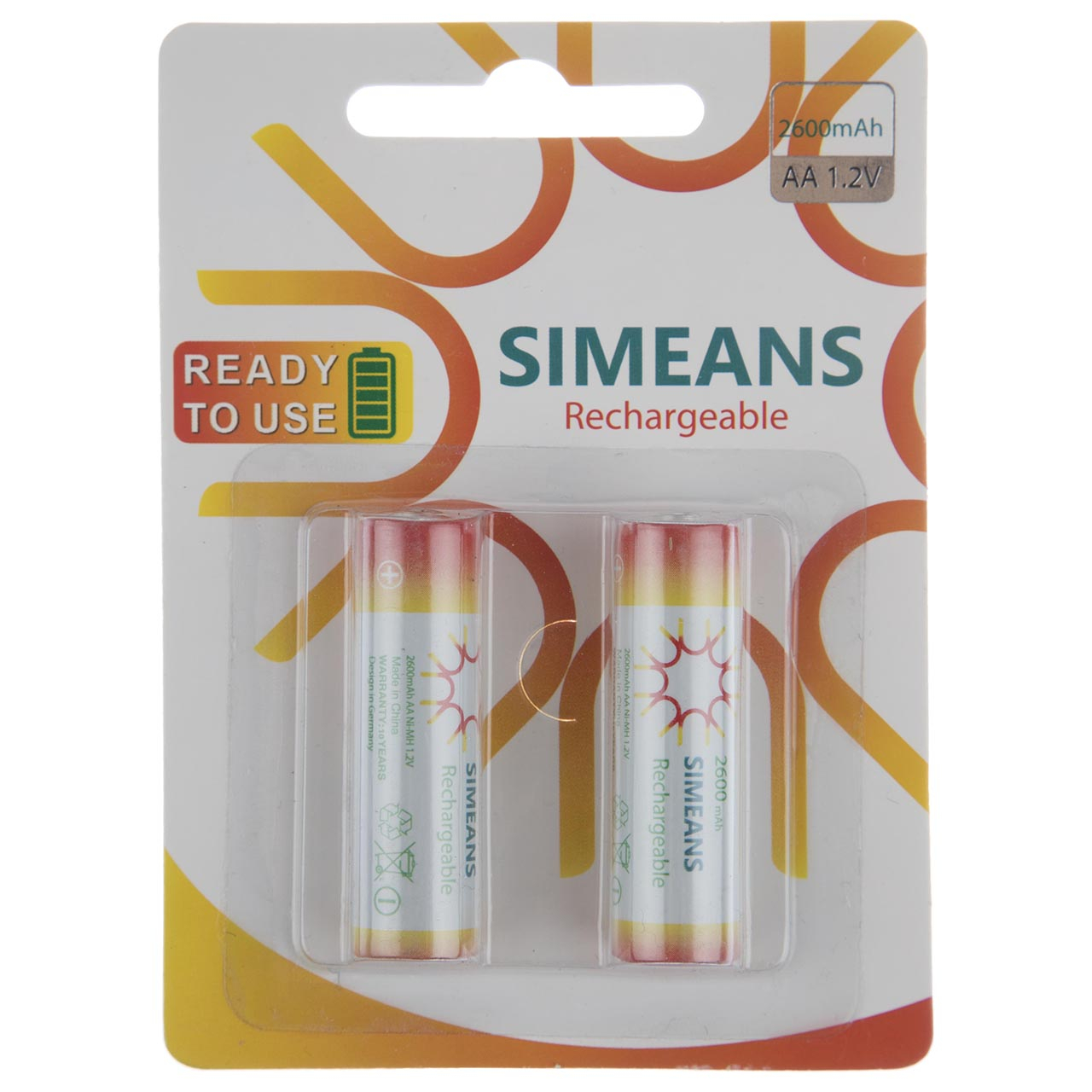 باتری قلمی قابل شارژ سایمینس مدل Rechargeable 2600mAh بسته 2 عددی