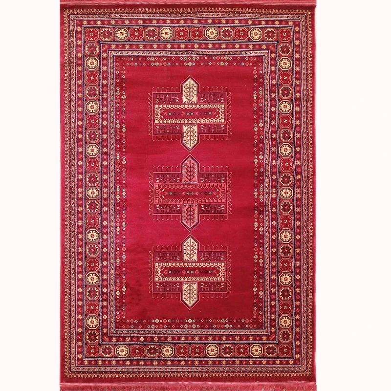 فرش ماشینی 500 شانه ستاره طلایی ملت زمینه قرمز لاکی حاشیه لاکی مدل بلوچ 113