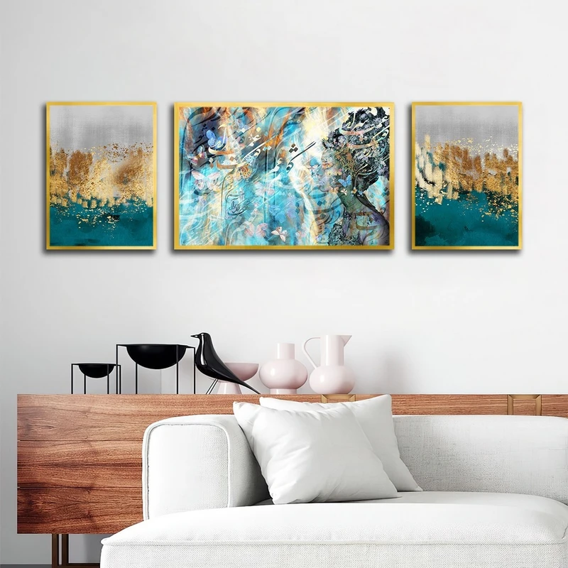 تابلو بکلیت طرح خطاطی و شعر ایرانی مدل T-2580 مجموعه 3 عددی